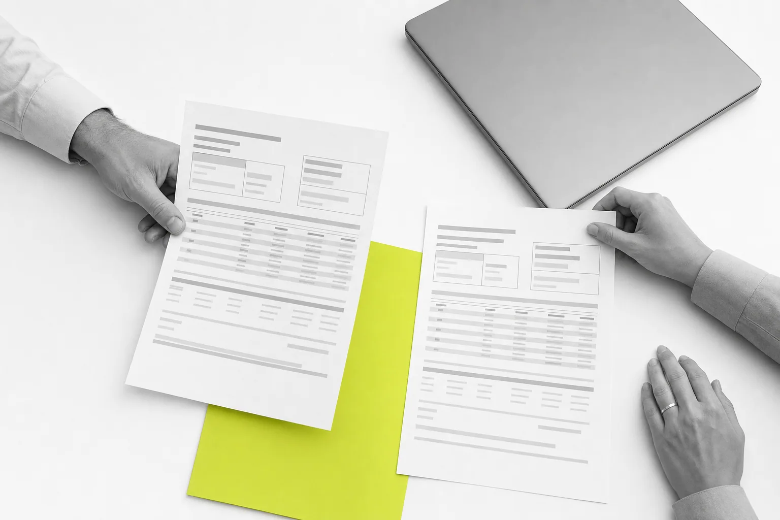 Illustrative purchase-order and shipping documents prepared for review