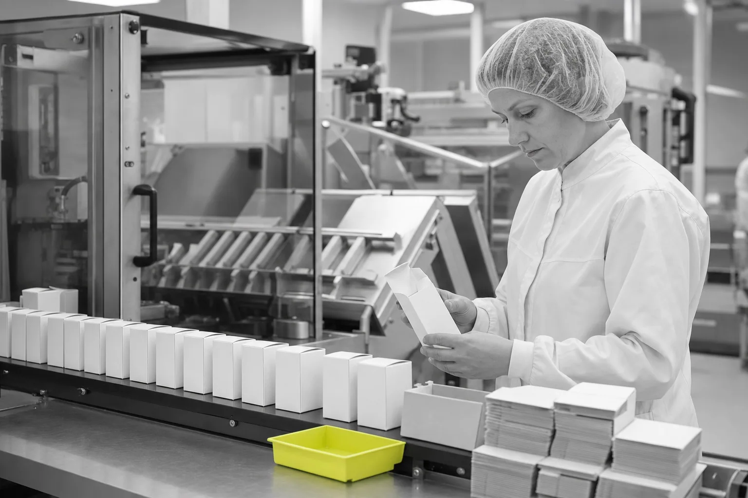 Illustrative pharmaceutical packaging review with a citron tray