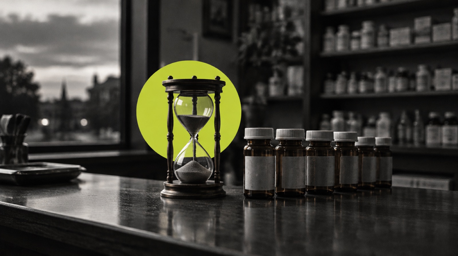DSCSA November 2026: an hourglass on a pharmacy counter