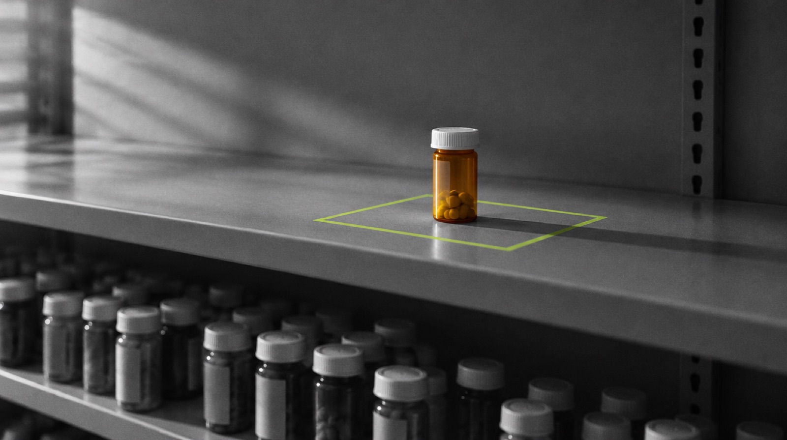 A DSCSA suspect product set apart on a marked quarantine shelf.